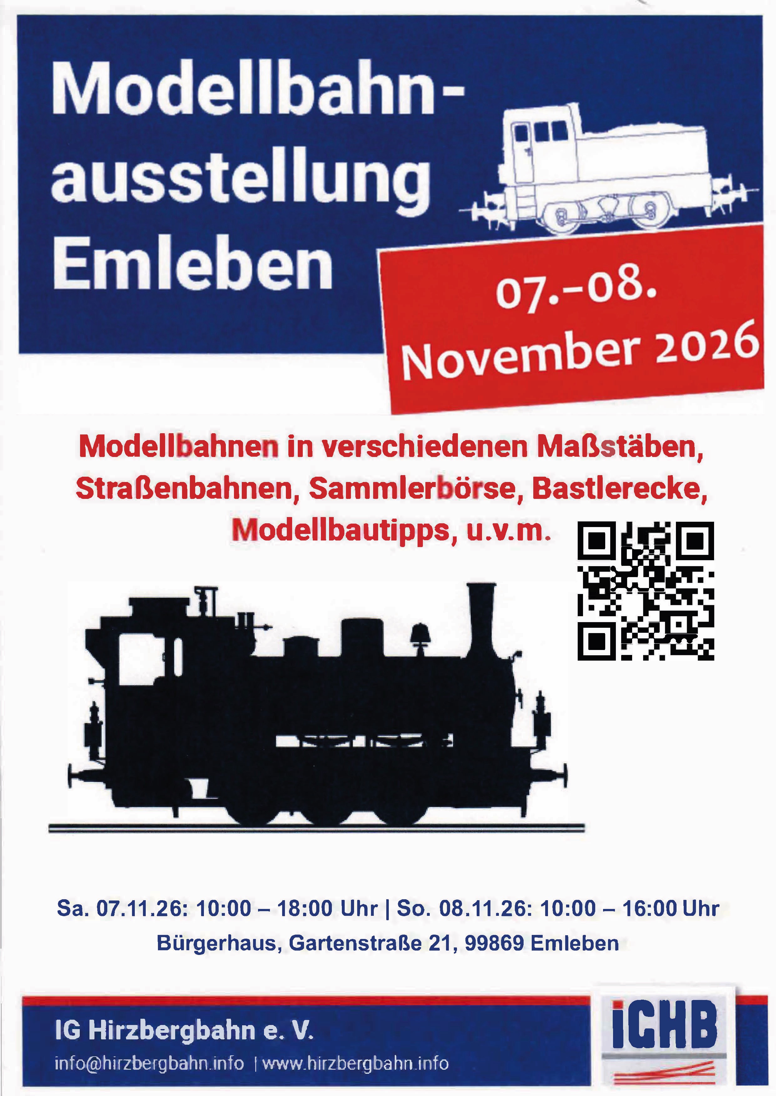 Plakat zur Modellbahnausstellung am 7. und 8. November 2026 in Emleben